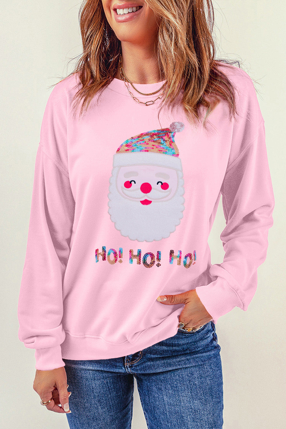 Fiery Red Santa Claus Sequin Graphic Sweatshirt