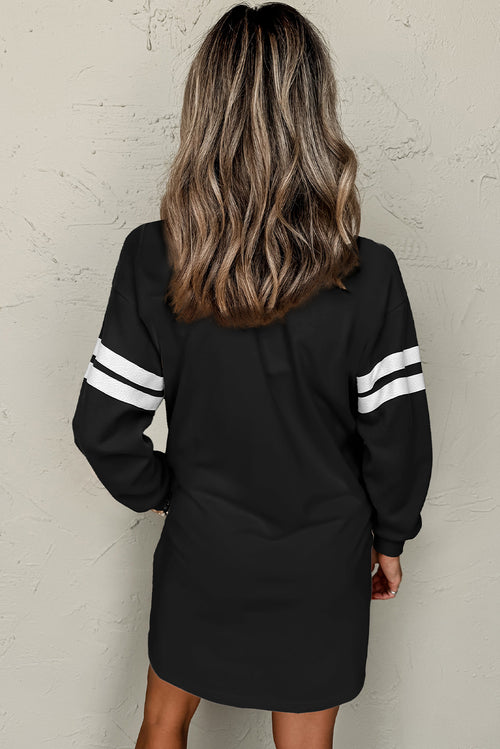 Black Christmas Sequin Nutcracker-man Graphic Varsity Striped Sleeve Sweatshirt Dress