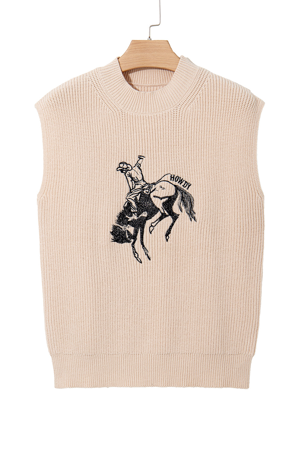 Black Western Cowboy Embroidery Round Neck Sleeveless Sweater