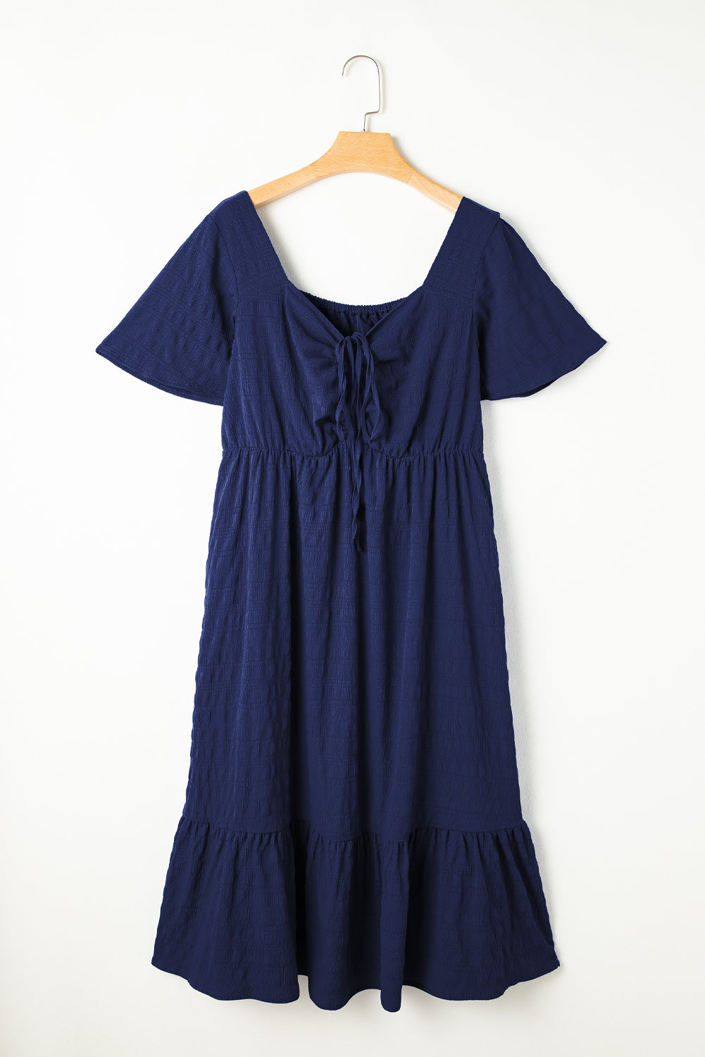 Red Plus Size Short Sleeve Lace-up High Waist Midi Dress