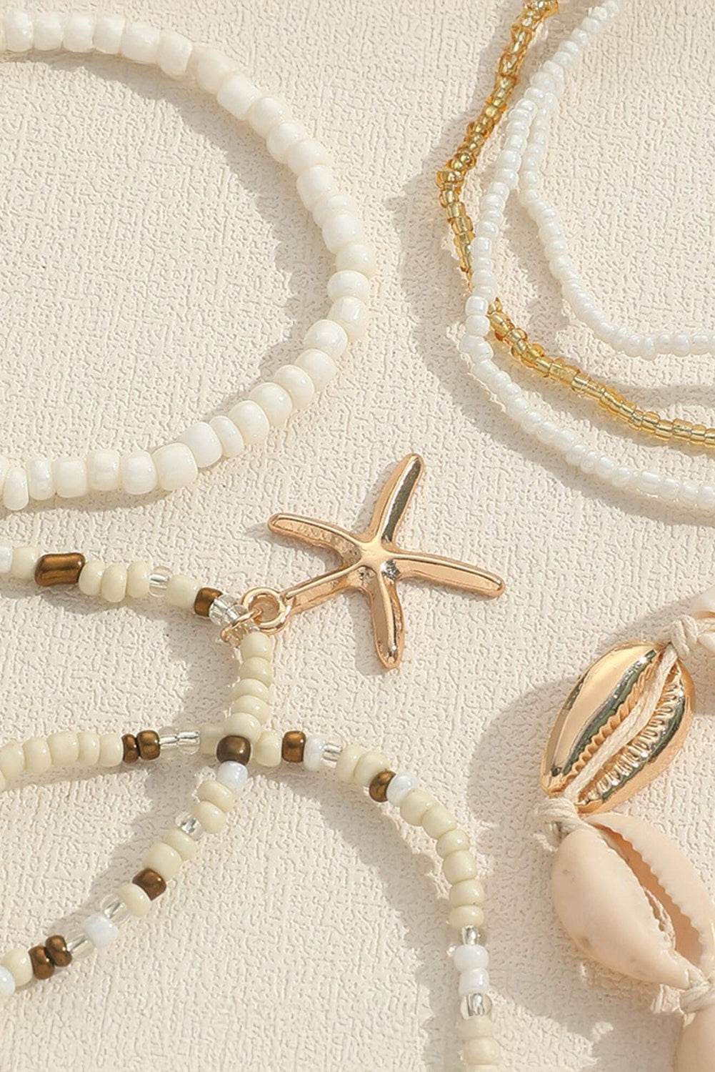 White Starfish Shell Decor Multi Layer Beaded Bracelet Set