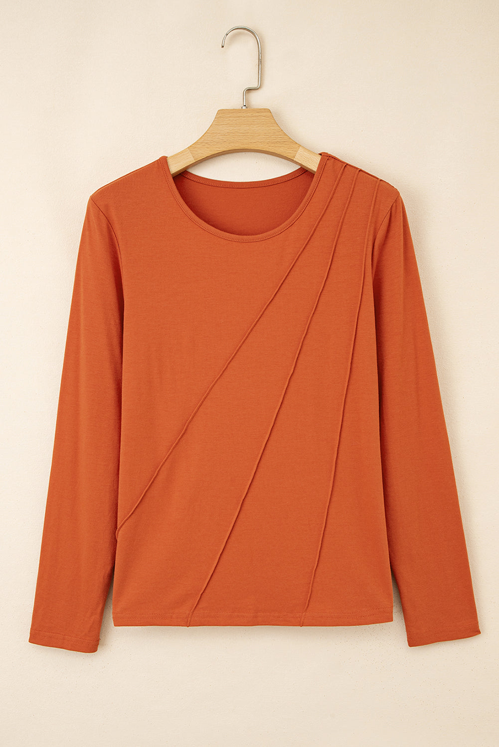 Evergreen  Asymmetric Seam Detail Solid Color Long Sleeve Top