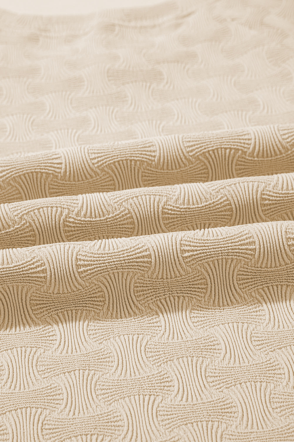 Beige Textured Crew Neck Cap Sleeve Slim Stretchy T Shirt