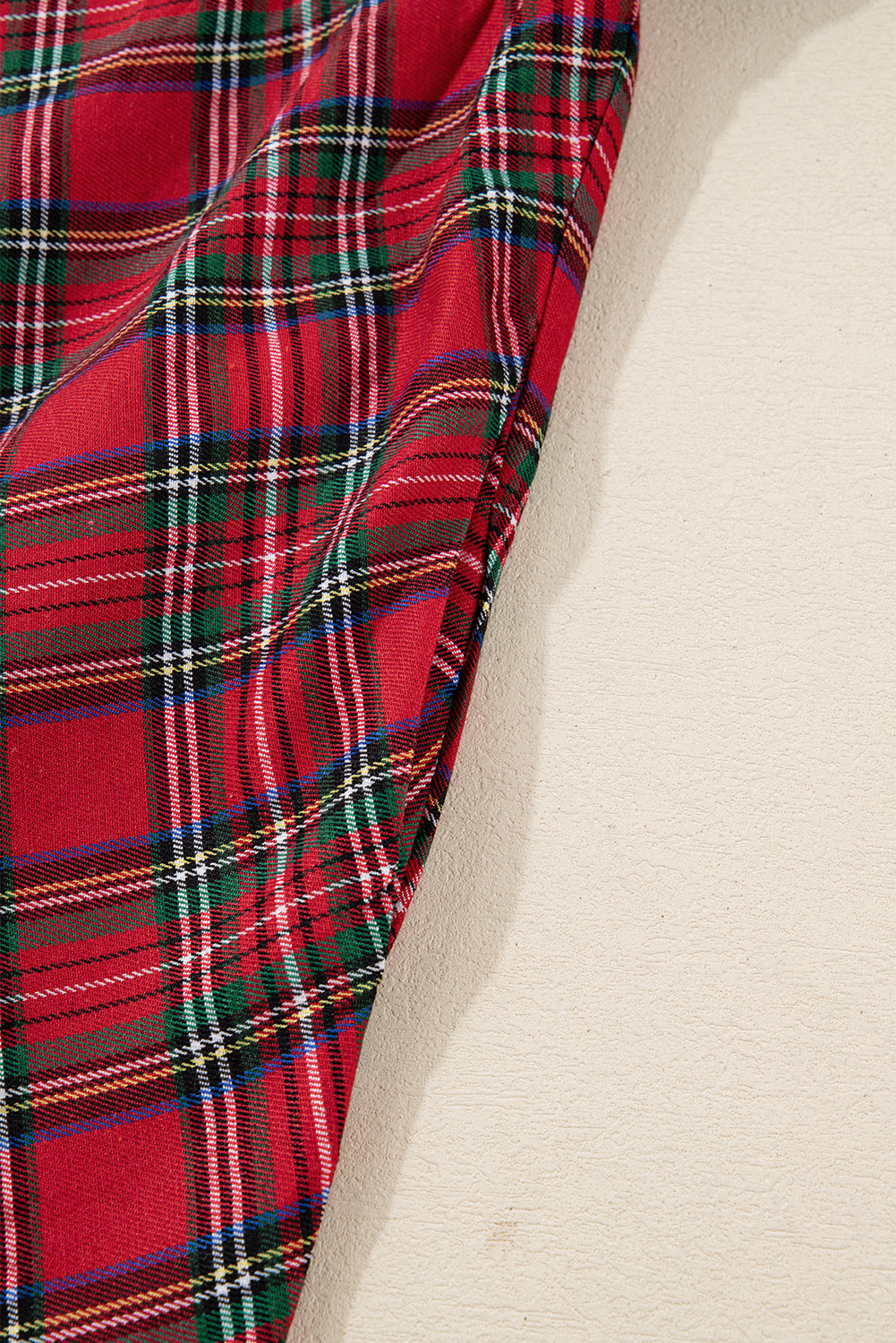 Red Plus Size Plaid Half Button Long Sleeve Holiday Dress