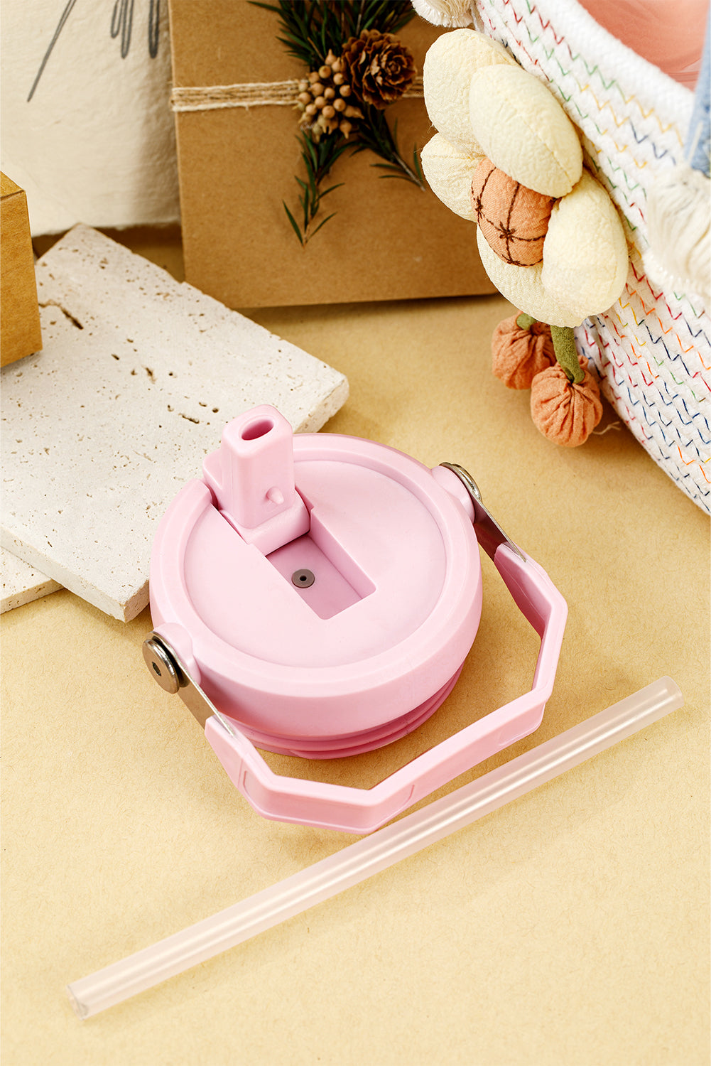 Pink 30OZ Bow Floral Print Flip Handle Straw Tumbler
