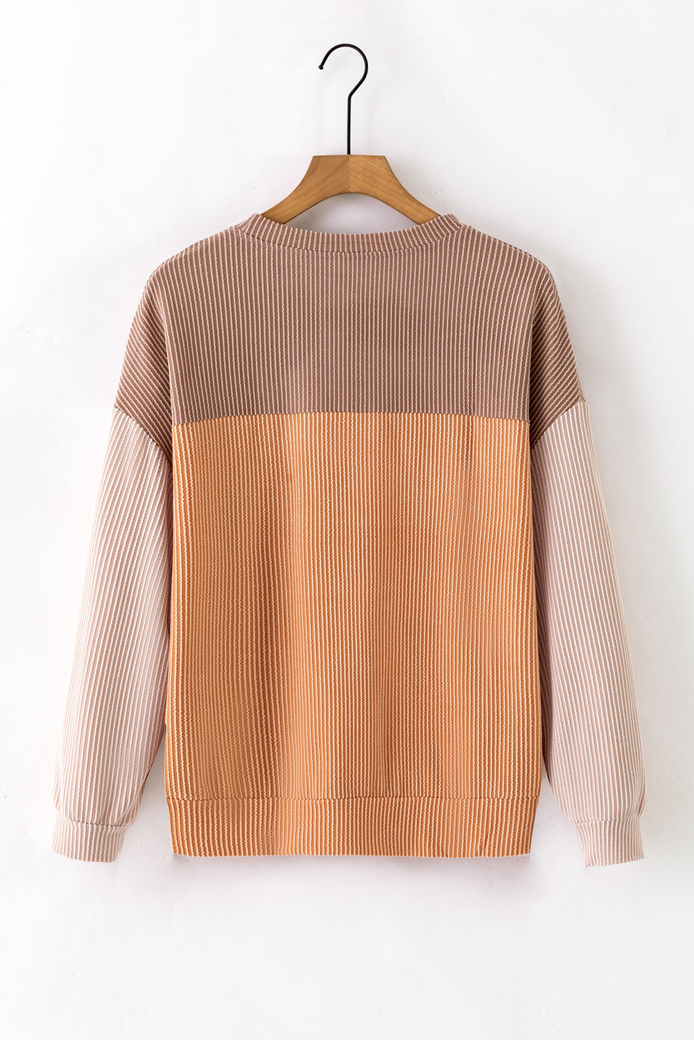 Pale Chestnut Color Block Corded Long Sleeve Top