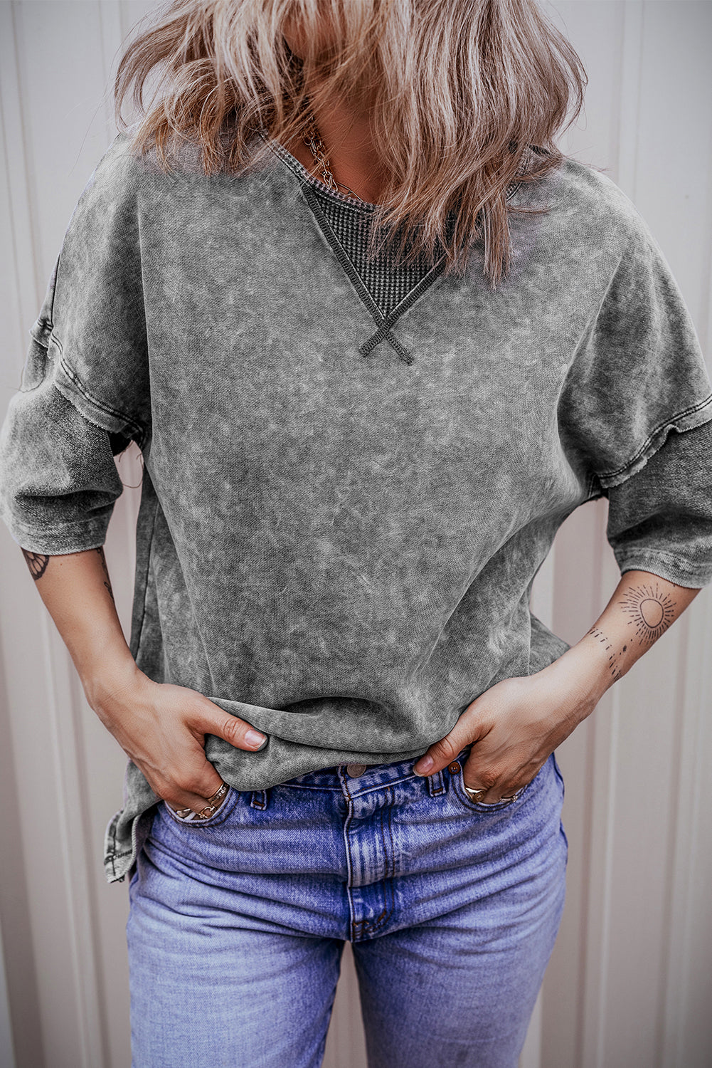 Orchid Petal Mineral Wash Drop Shoulder Pullover Sweatshirt