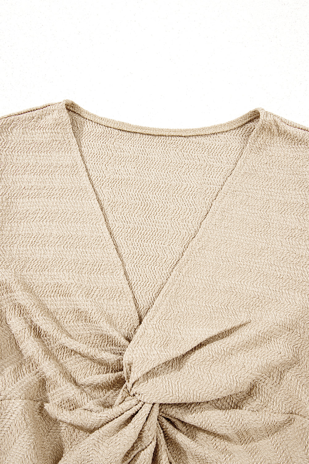 Moonlight Jade Textured Twist Front V Neck Long Sleeve Slim Solid Color Top