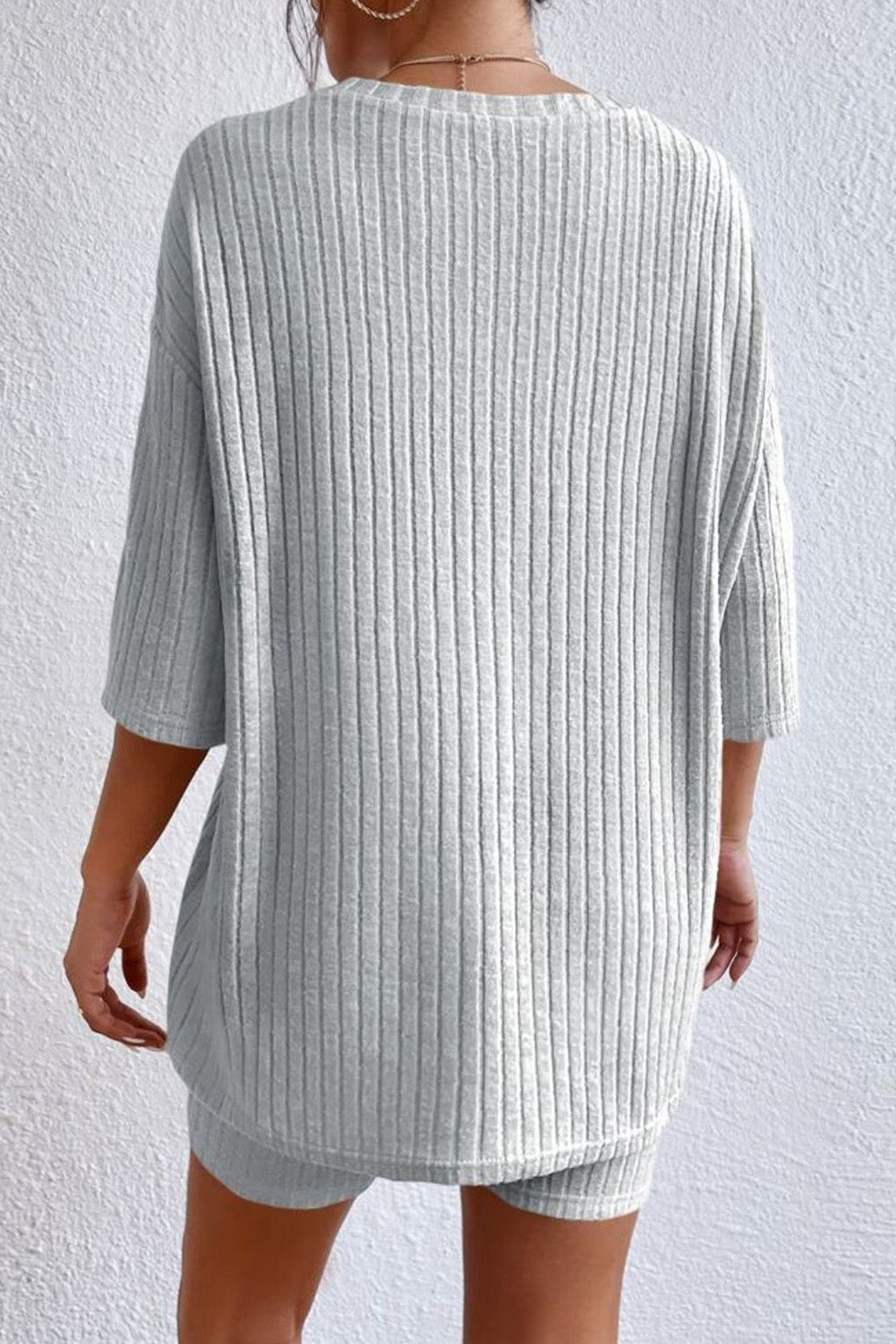 Oatmeal Ribbed Keyhole Short Sleeve Wide Leg Jumpsuit