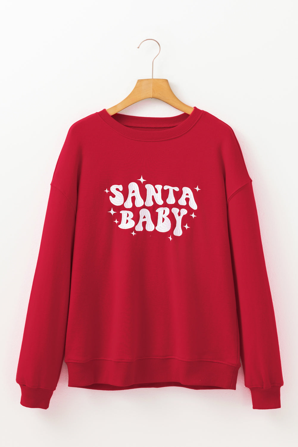 Red SANTA BABY Embroidered Crewneck Christmas Sweatshirt