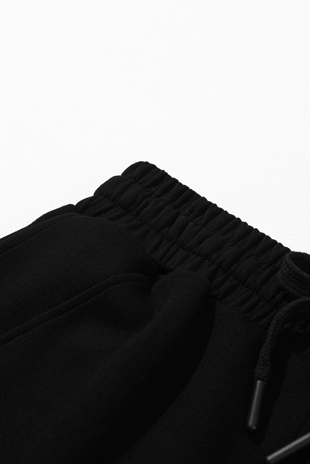 Black Scuba Drawstring Elastic Waistband Solid Color Sweatpants