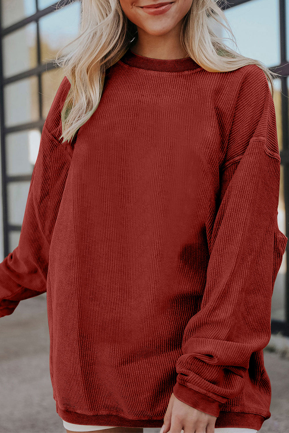 Grass Green Ribbed Corded Oversized Sweatshirt