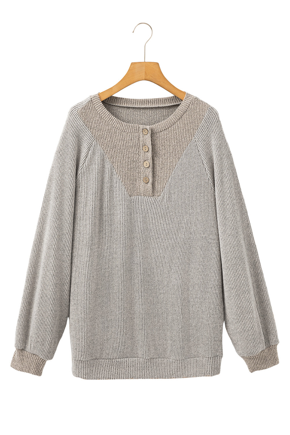 Contrast Ribbed Loose Fit Long Sleeve Top