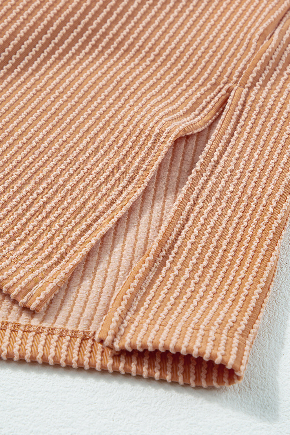 Pink Color Block Ribbed Side Slits Half Sleeve Top