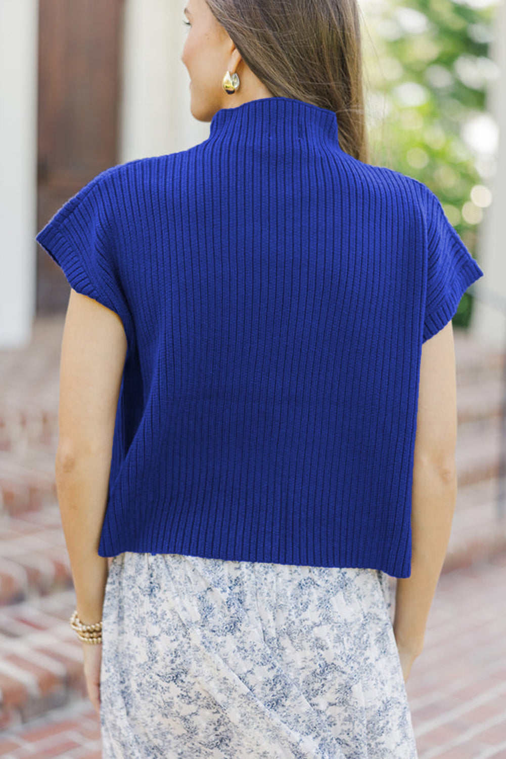 Oatmeal Patch Pocket Ribbed Knit Short Sleeve Sweater