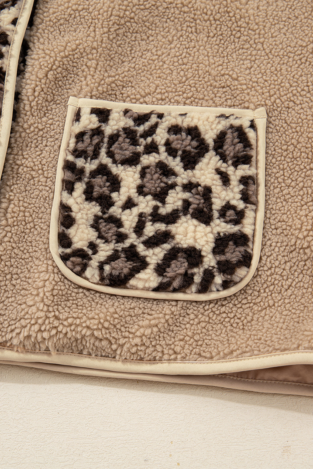 Casual Leopard Print Accent Plush Jacket with Pockets