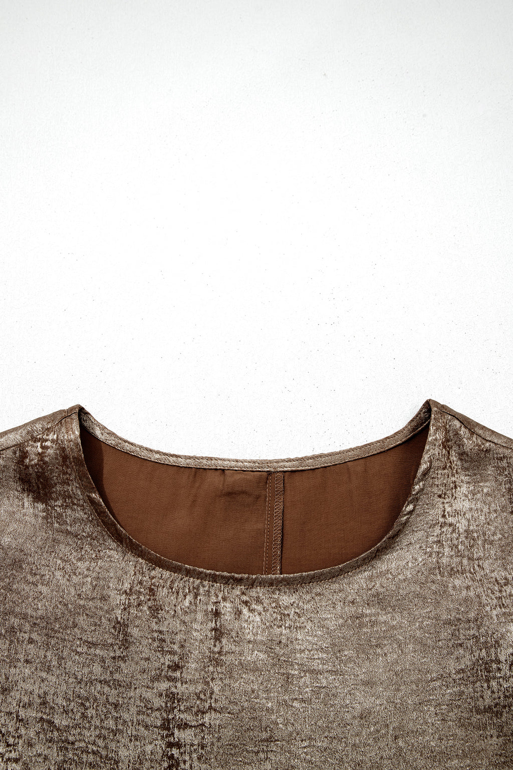 Apricot Metallic Round Neck Smocked Long Sleeve Blouse