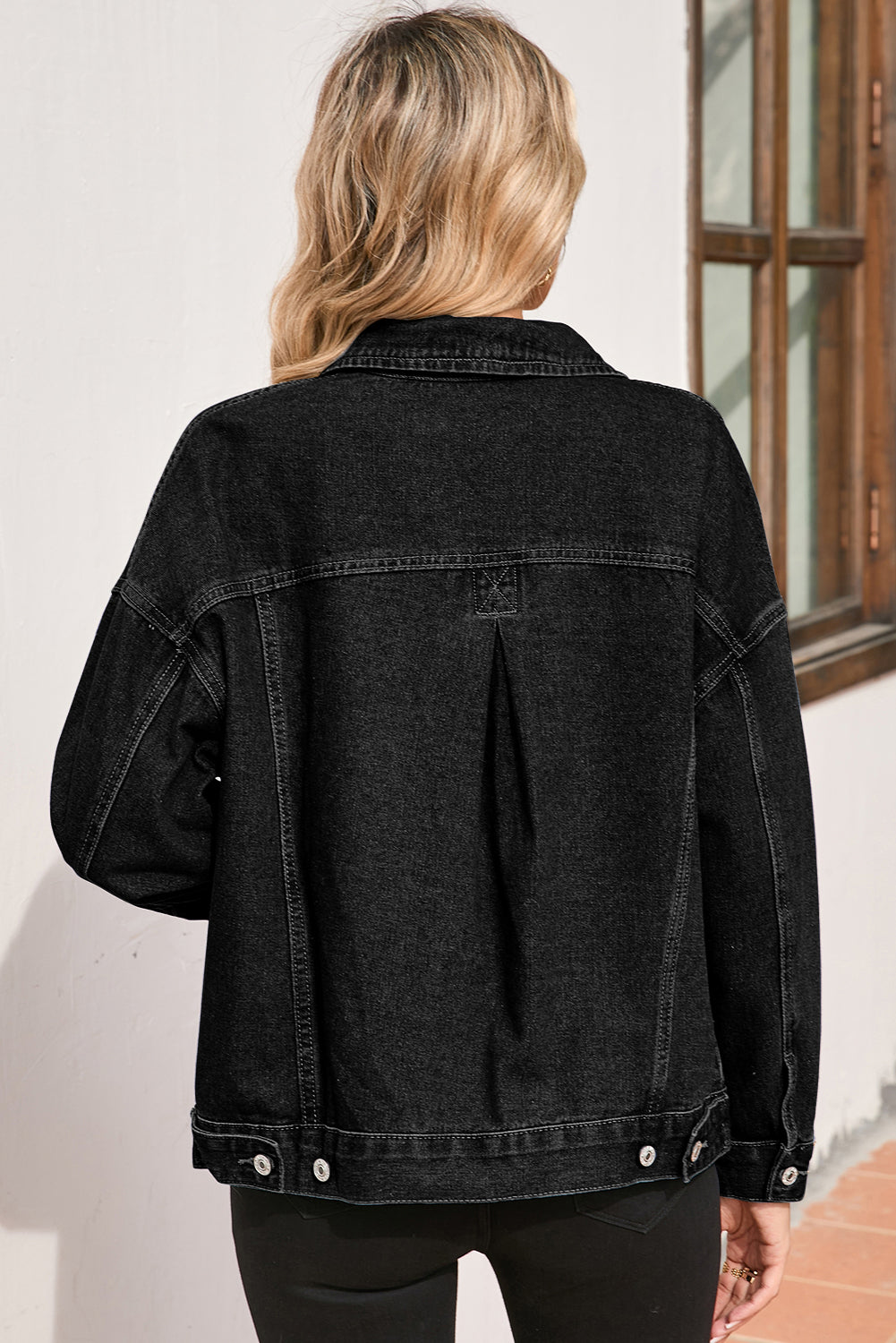 Blue Stripe Washed Oversize Pocketed Denim Jacket