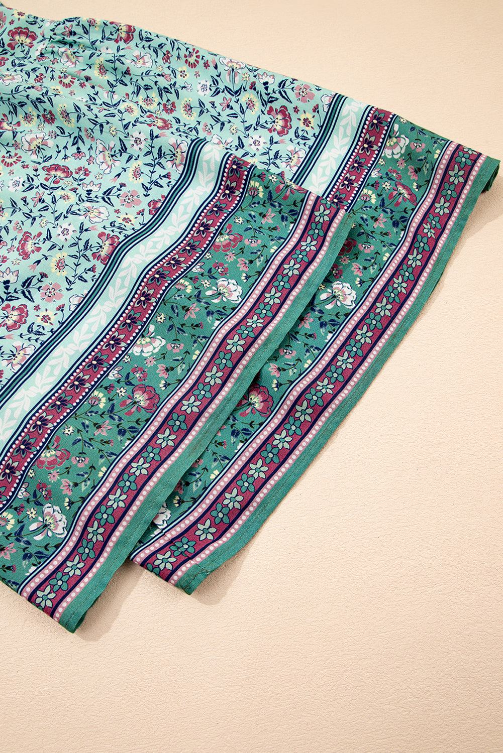 Green Bohemian Floral Ruffle Bottom Spaghetti Strap Jumpsuit