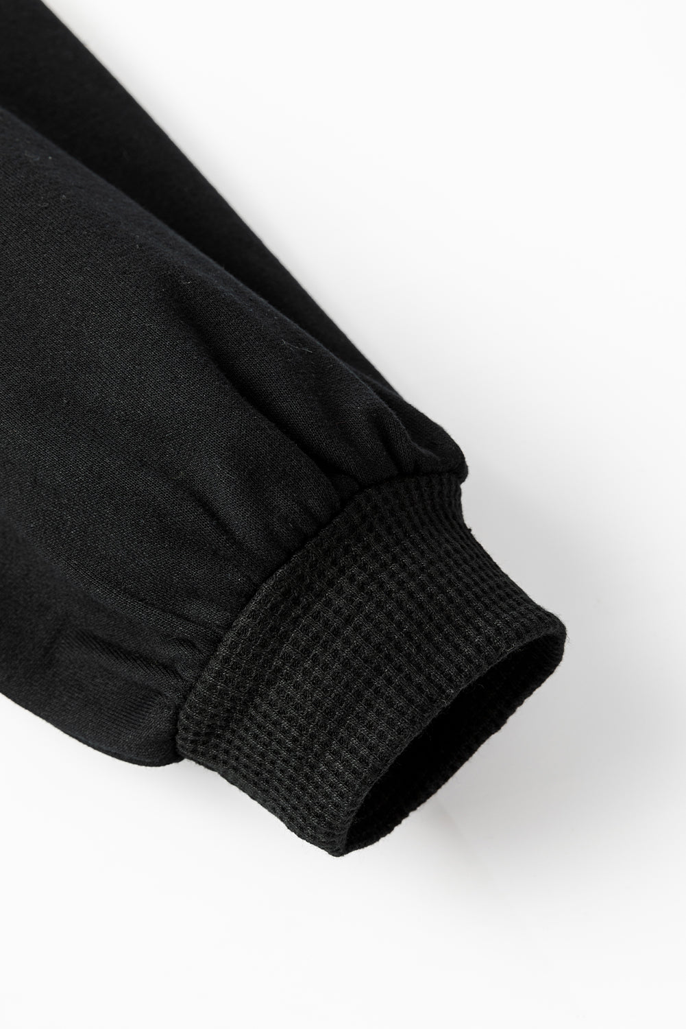 Black Waffle Knit Patchwork Exposed Seam Loose Shacket