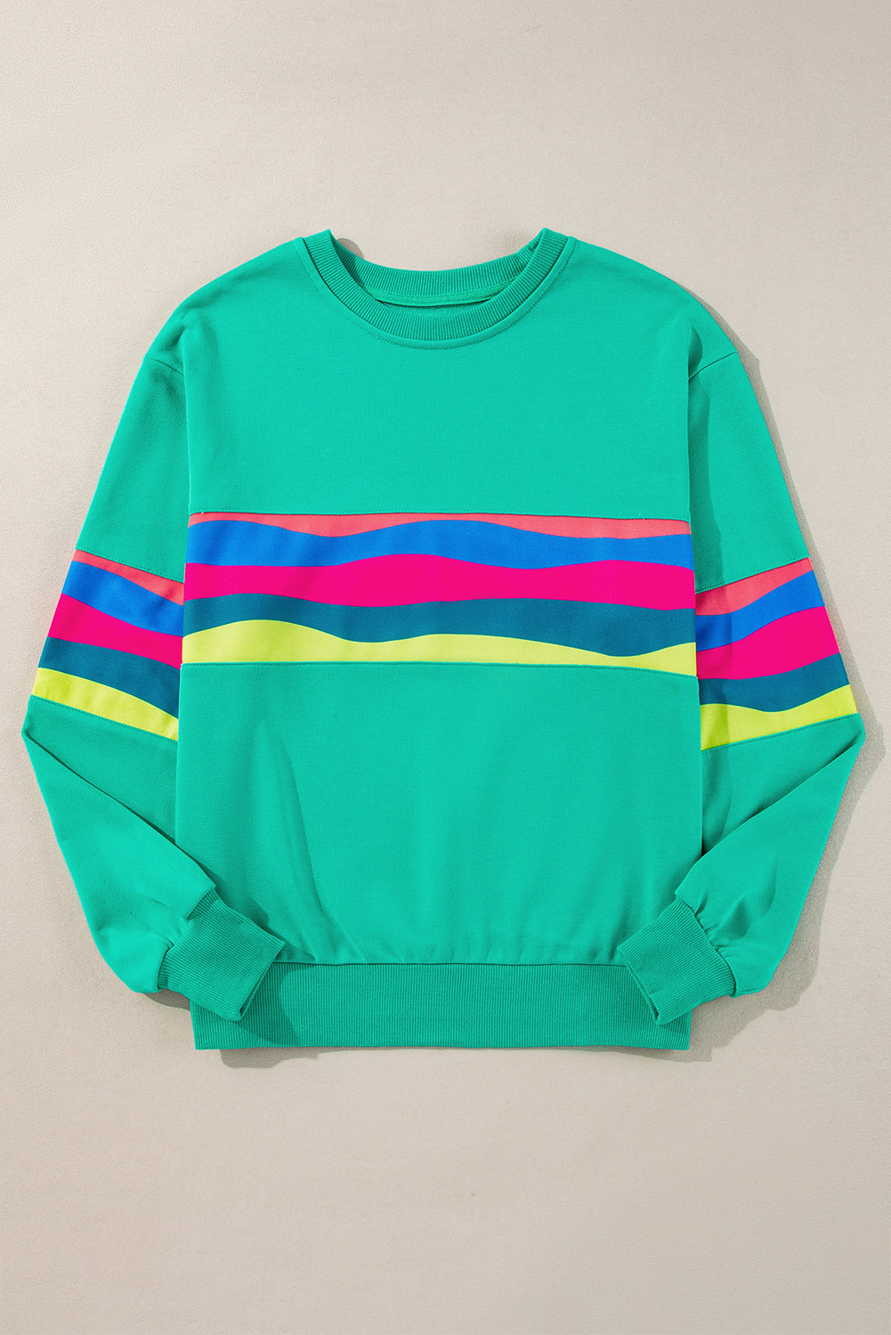 White Plus Size Colorful Striped Drop Shoulder Loose Sweatshirt
