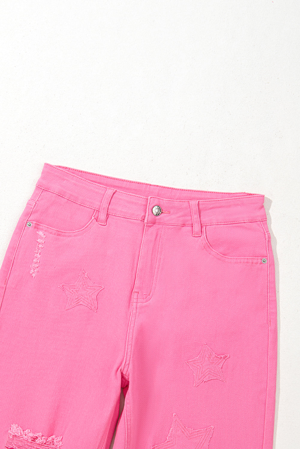 Pink Star Shape Patchwork Mid Waist Straight Leg Jeans