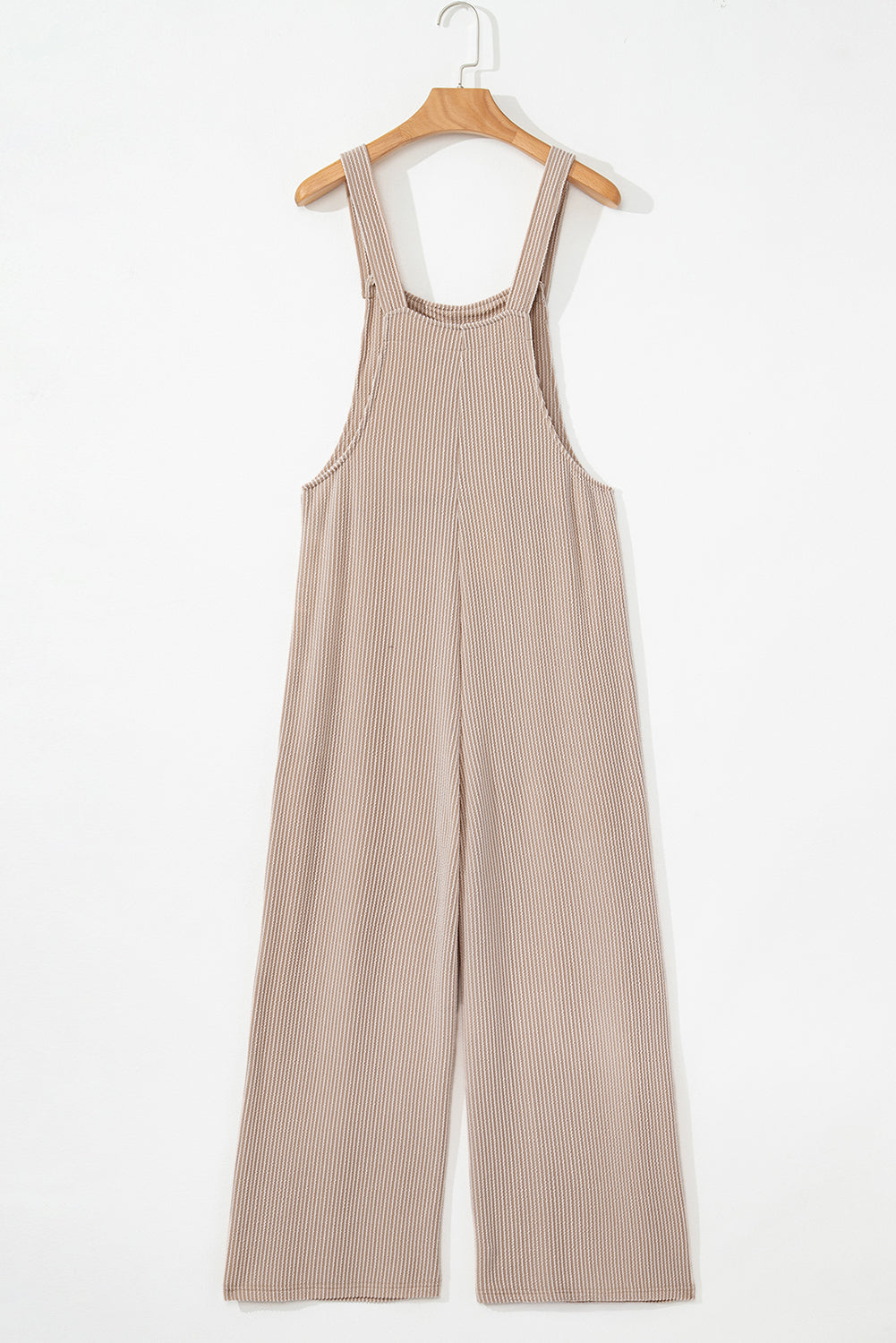 Dark Grey Ribbed Knit Patched Pocket Wide Leg Overalls