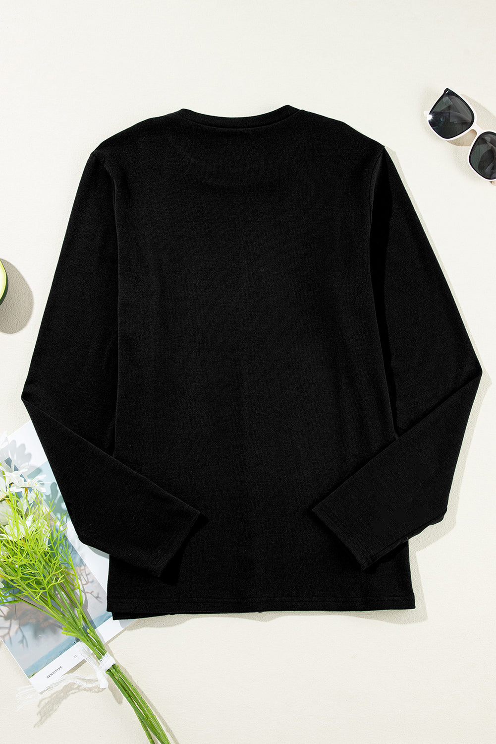 Chicory Coffee Solid Exposed Seam Crew Neck Long Sleeve Top