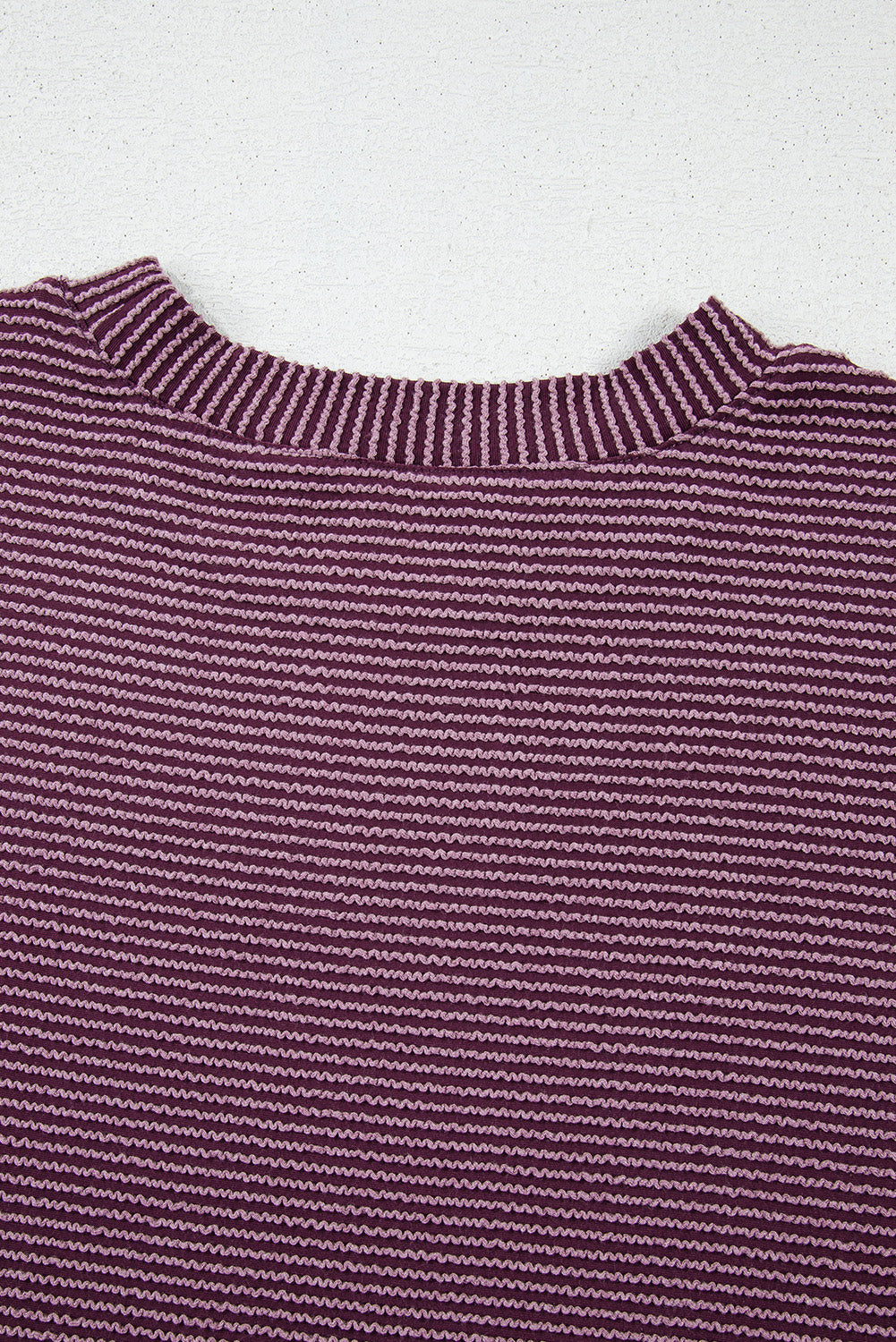 Bright Pink Plain Corded Knit Mock Neck T Shirt