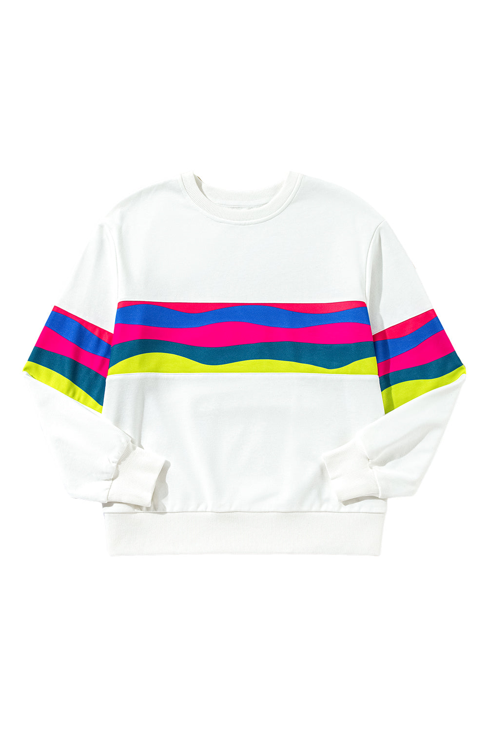 White Plus Size Colorful Striped Drop Shoulder Loose Sweatshirt