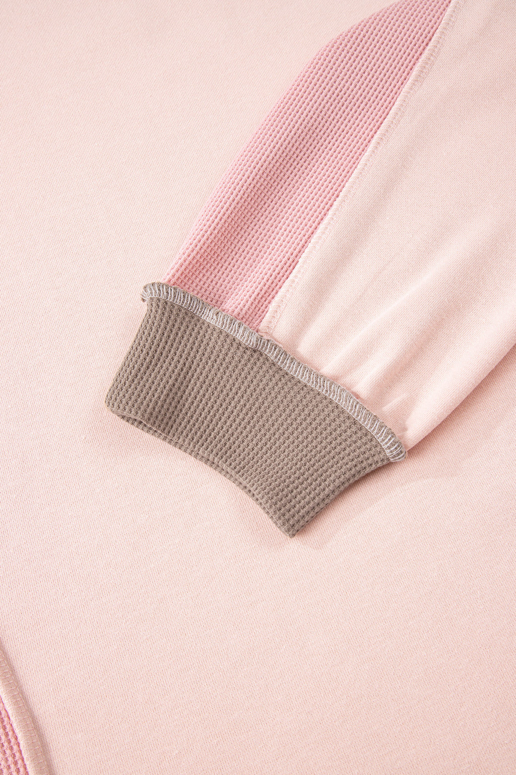 Light Pink Color Block Mix Texture Waffle Patchwork Oversize Sweatshirt