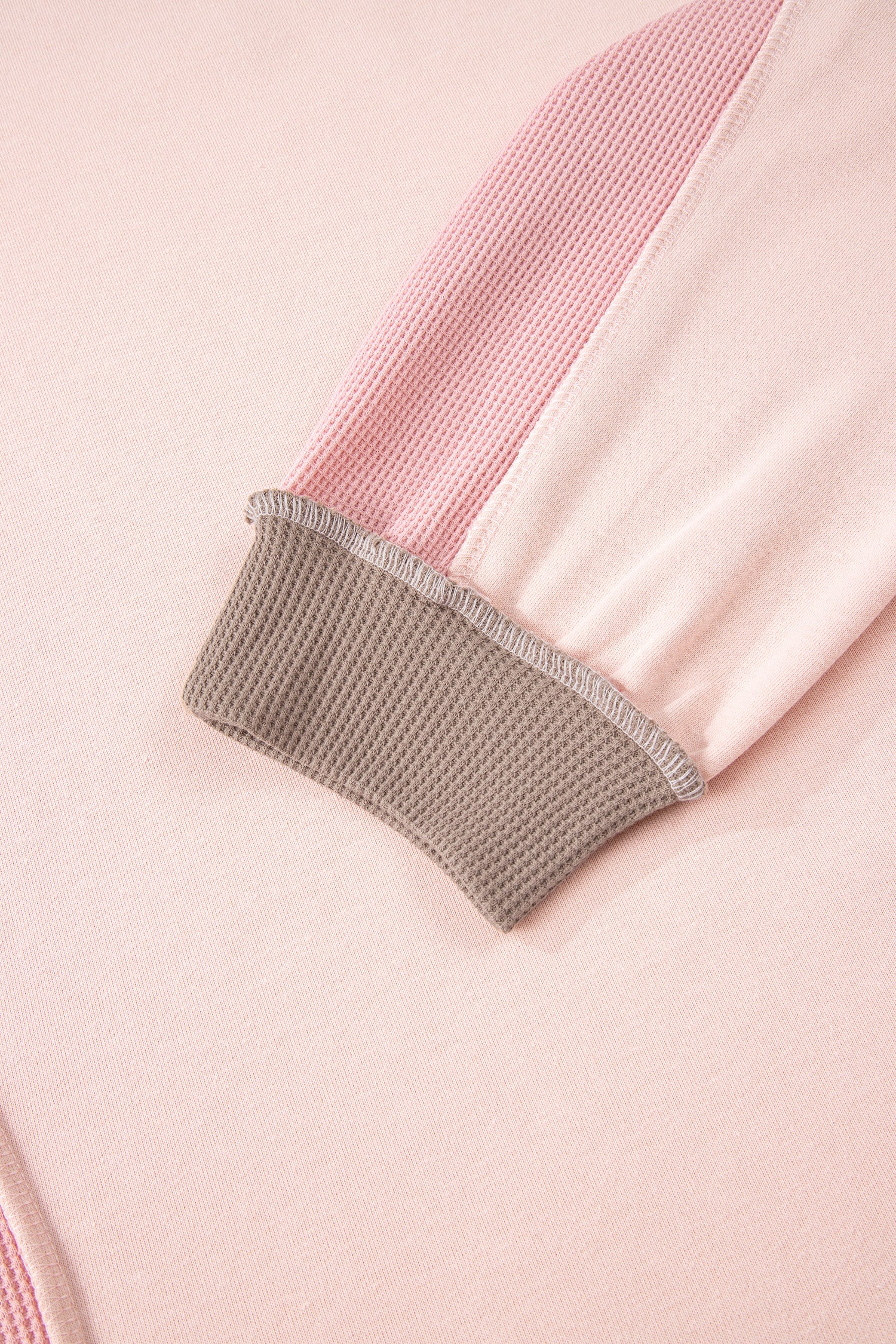 Light Pink Color Block Mix Texture Waffle Patchwork Oversize Sweatshirt