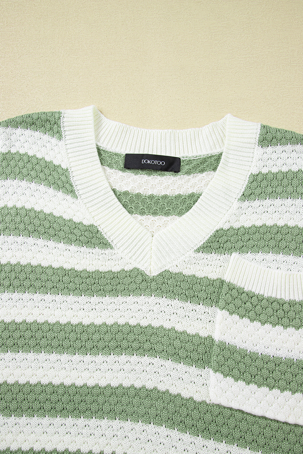 Rose Stripe V Neck Short Sleeve Sweater with Side Slits