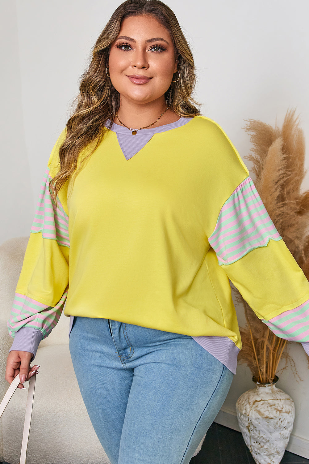 Jet Stream Striped Colorblock Patchwork Drop Shoulder Sweatshirt