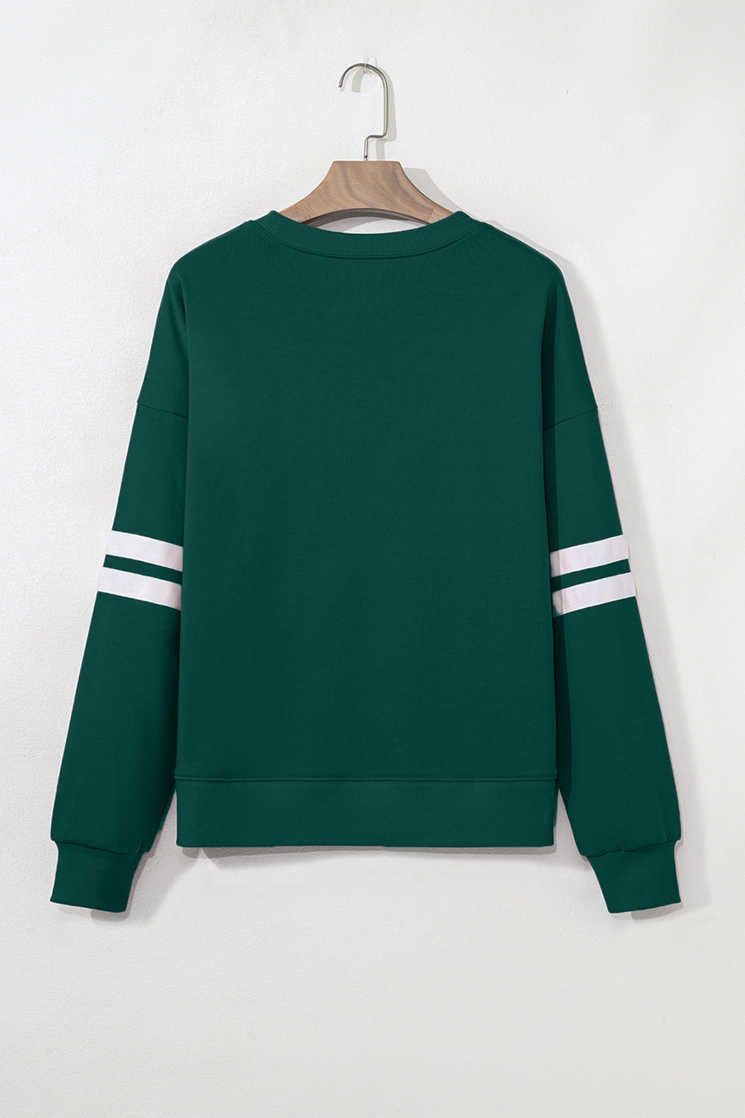 Evergreen Ribbon Bow Lucky Clover Varsity Striped Sleeve Casual Sweatshirt
