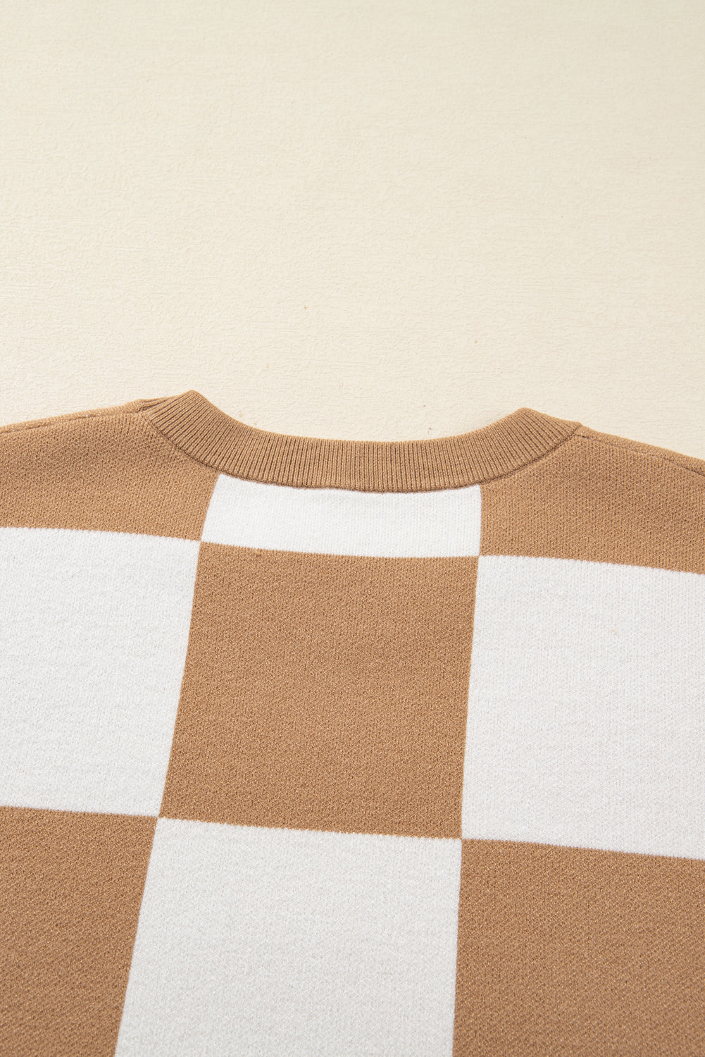 Black Checkered Pattern Loose Drop Shoulder Half Sleeve Sweater