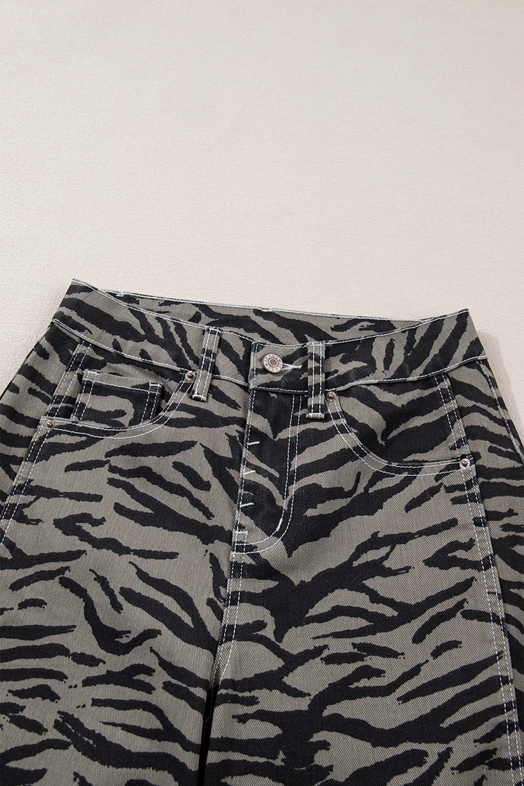 Gray Zebra Stripe Printed Wide Leg Jeans