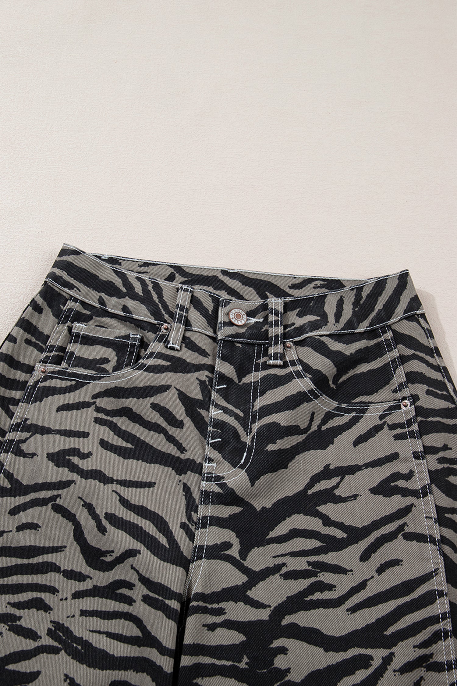 Gray Zebra Stripe Printed Wide Leg Jeans