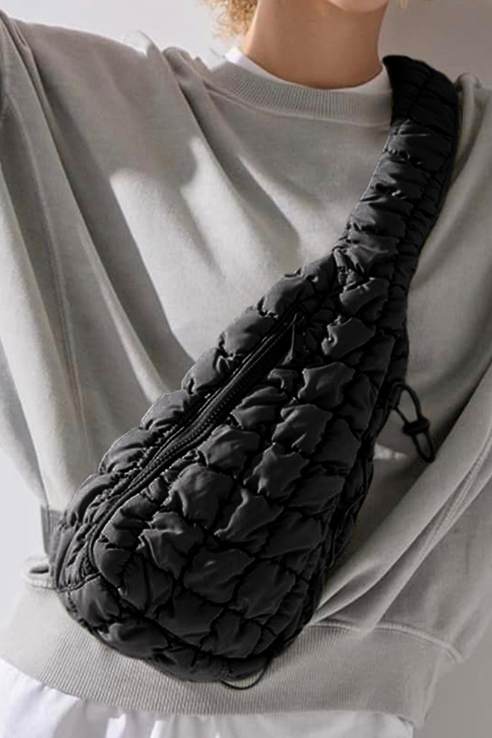 Wisteria Marshmallow Quilted Drawstring Decor Sling Bag