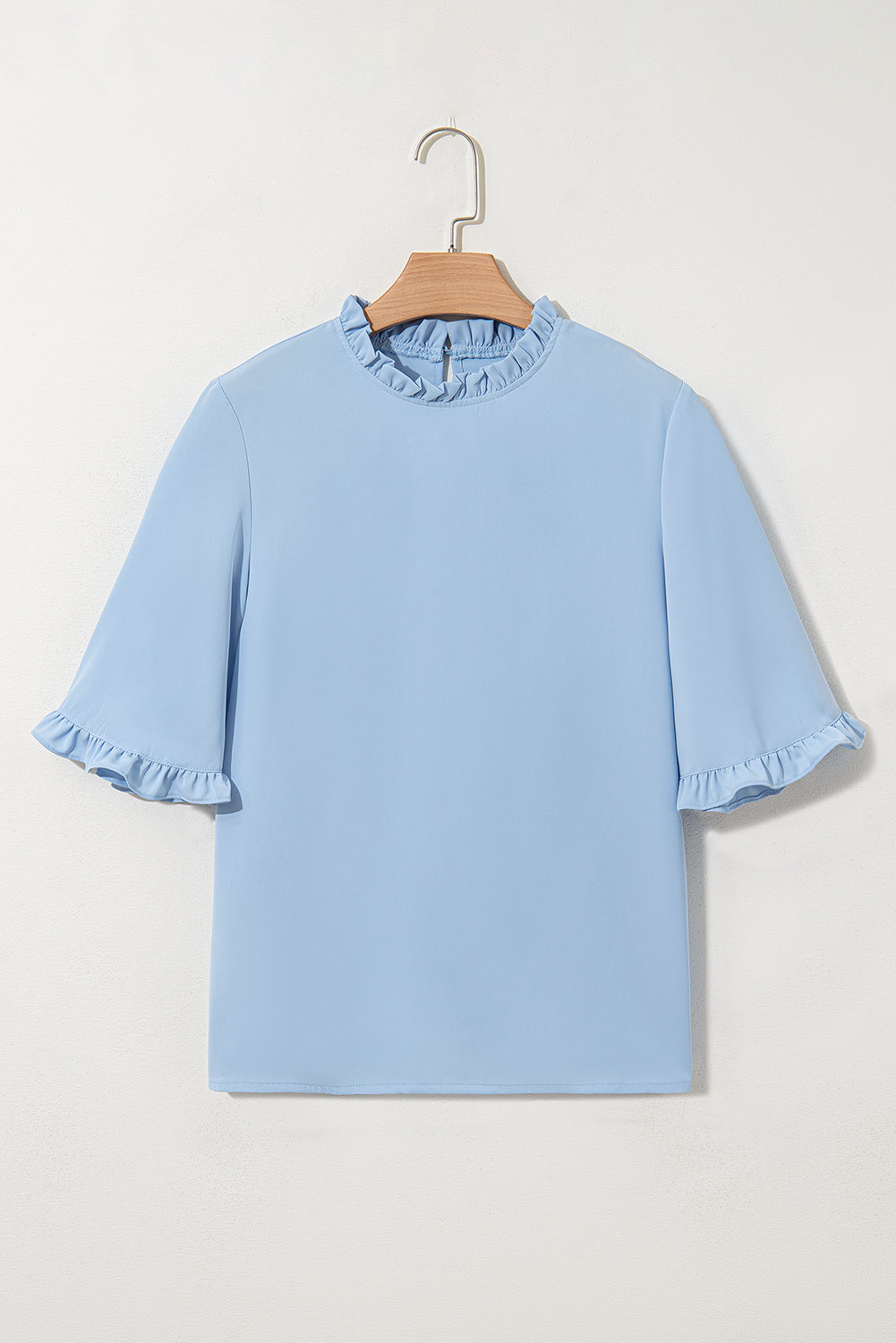 Green Frilly Round Neck Wide Half Sleeve Blouse
