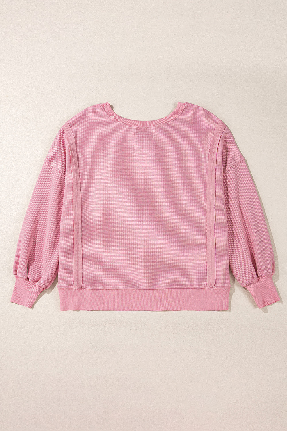 White Waffle knit Bishop Sleeve Split Oversized Top
