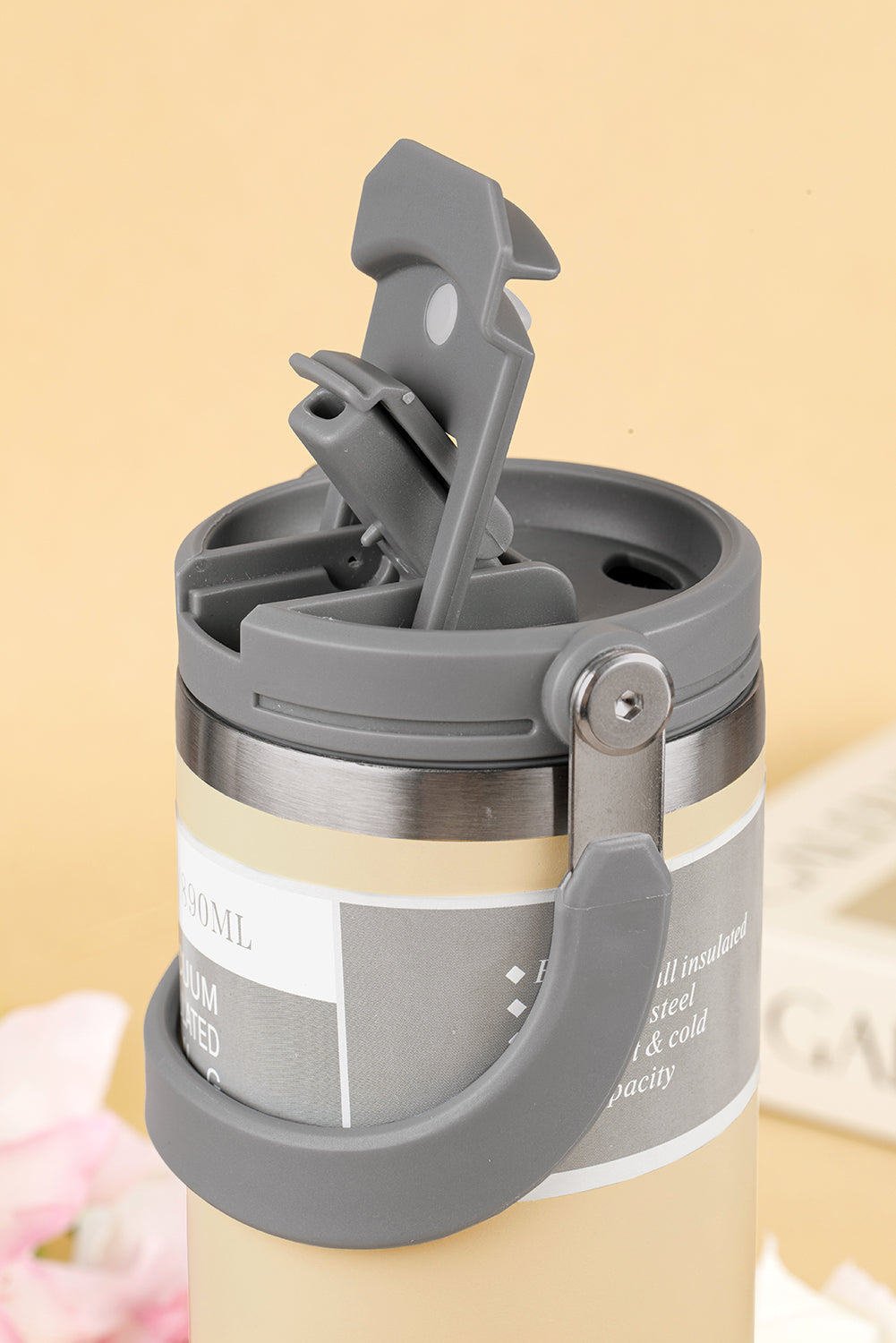 Peach Blossom Minimalist Insulated Vacuum Cup with Handle 30oz