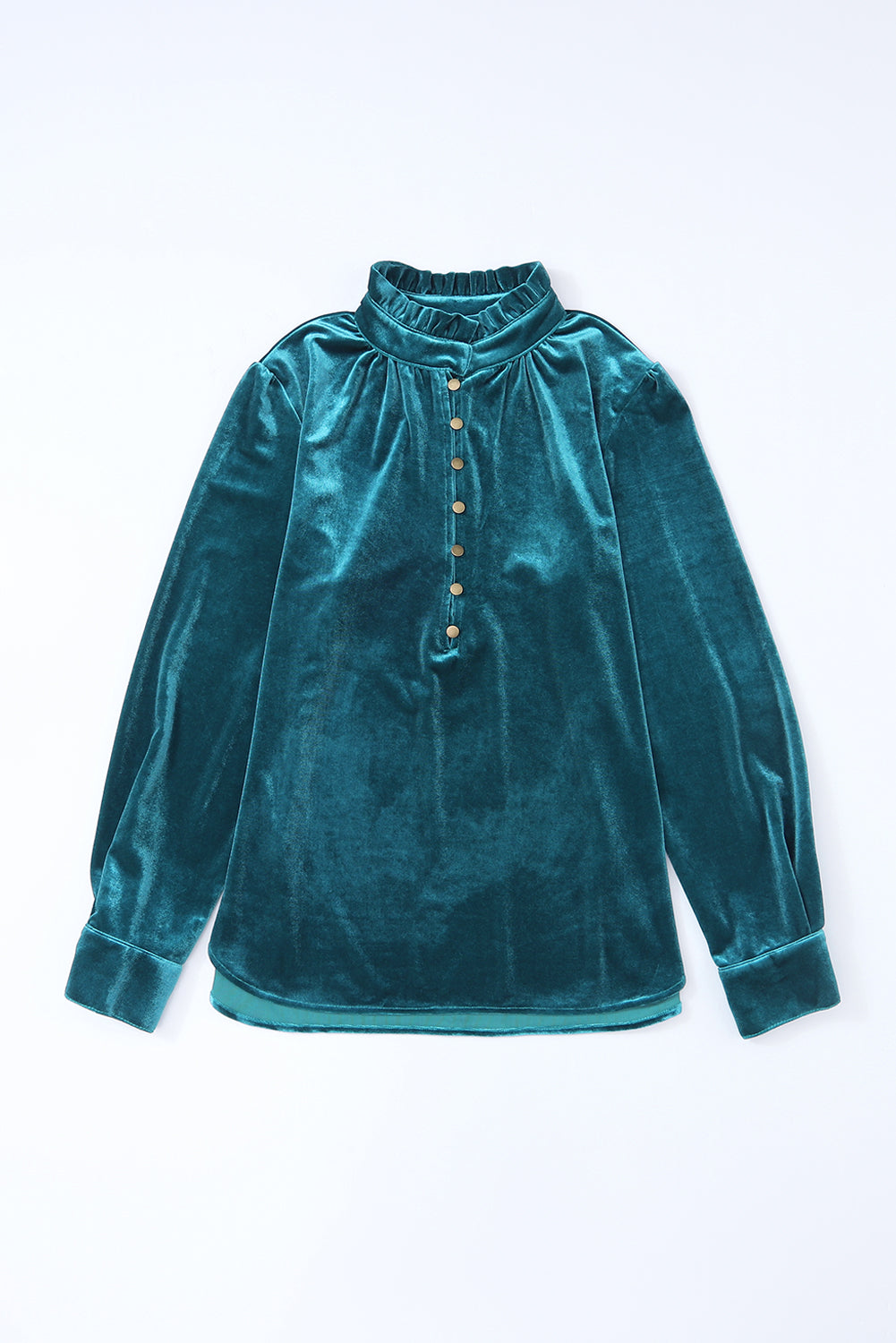 Burgundy Frilled Neck Buttoned Front Velvet Top