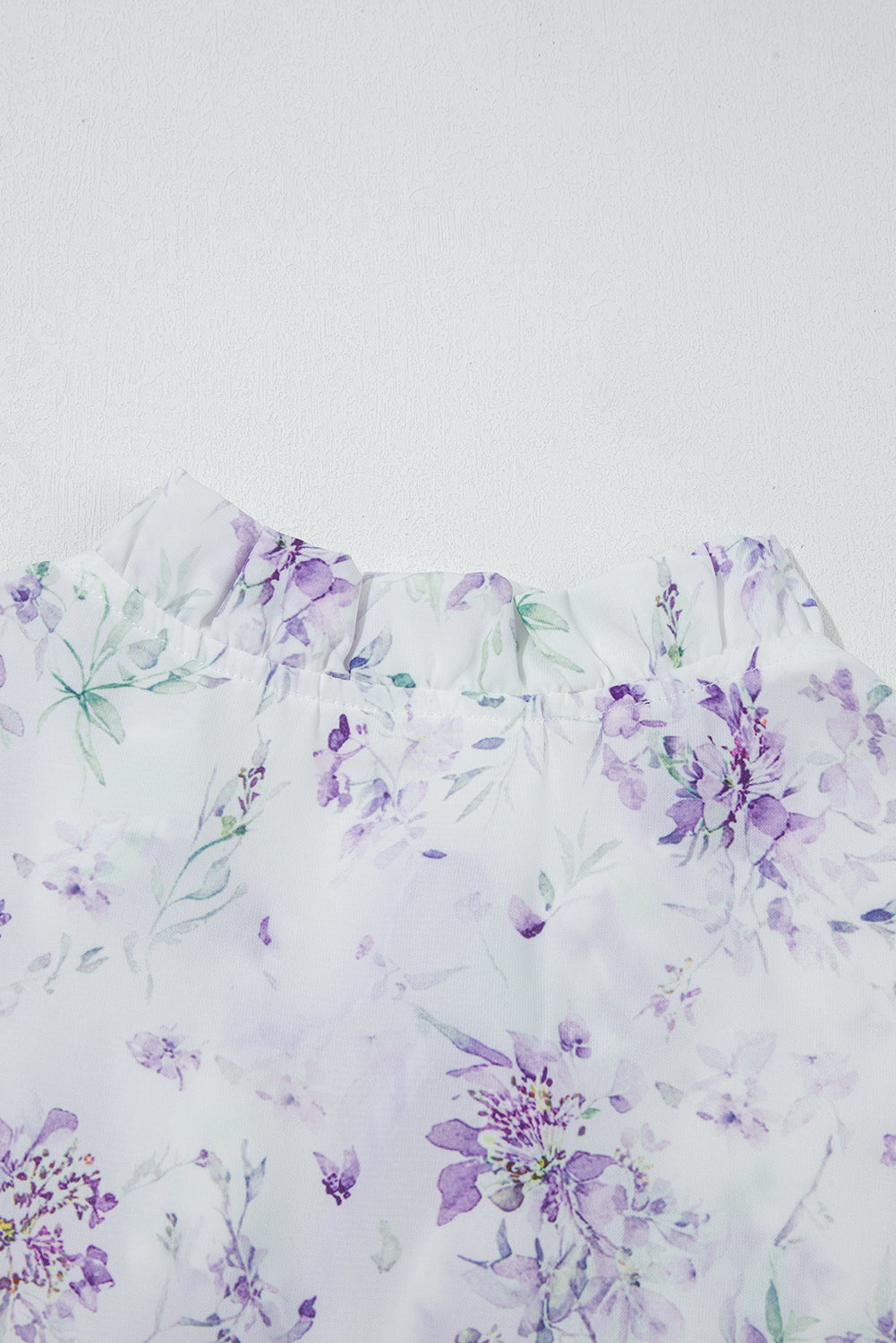 Purple Floral Trimmed Detail Split Neck Plus Size Top