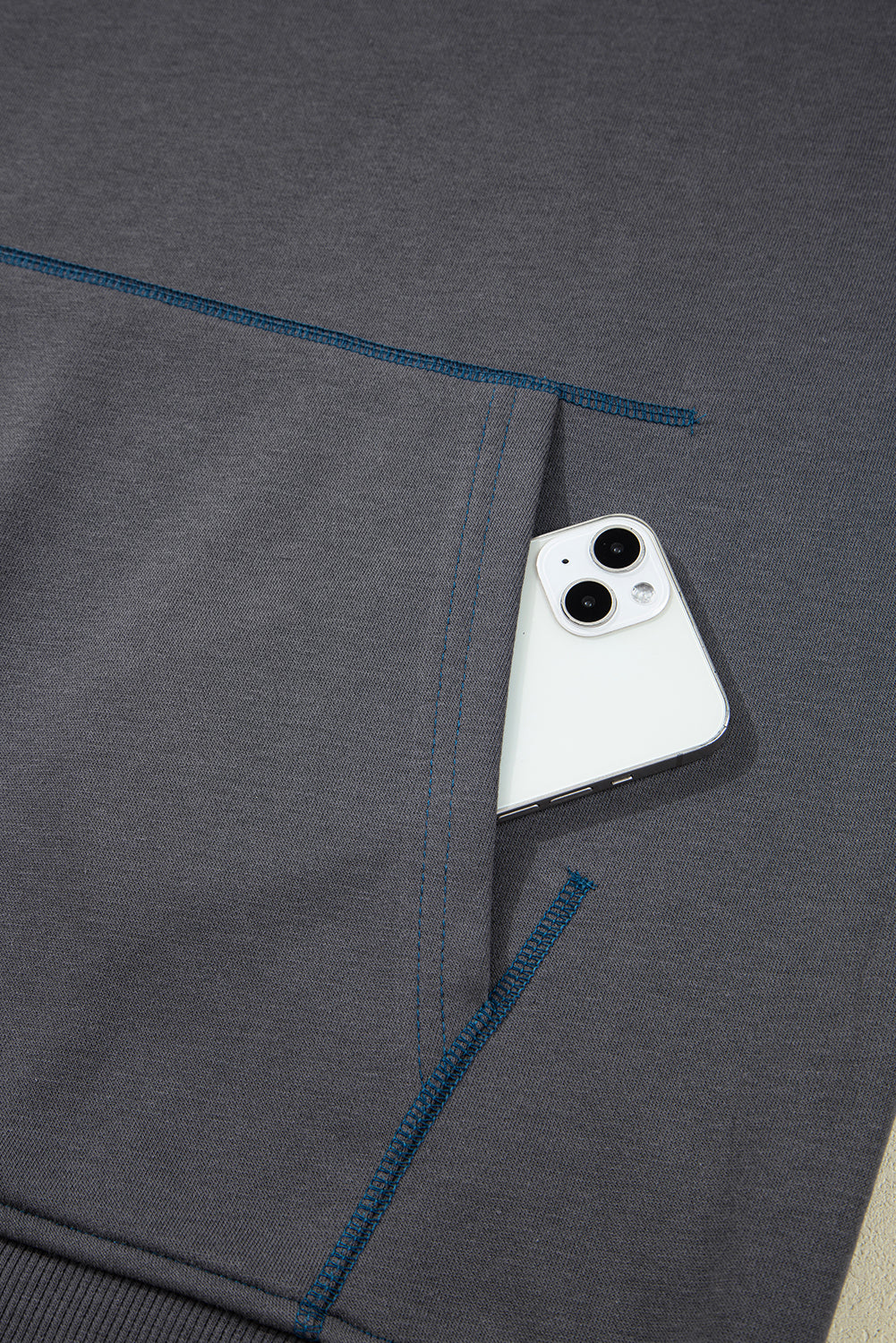 Carbon Grey Star Patchwork Contrast Stitching Mineral Wash Kangaroo Pocket Vintage Hoodie