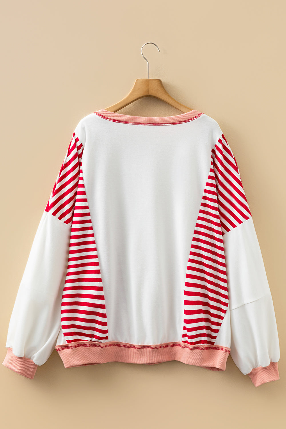 Red Stripe Colorblock Patchwork Contrast Stitching Oversize Sweatshirt