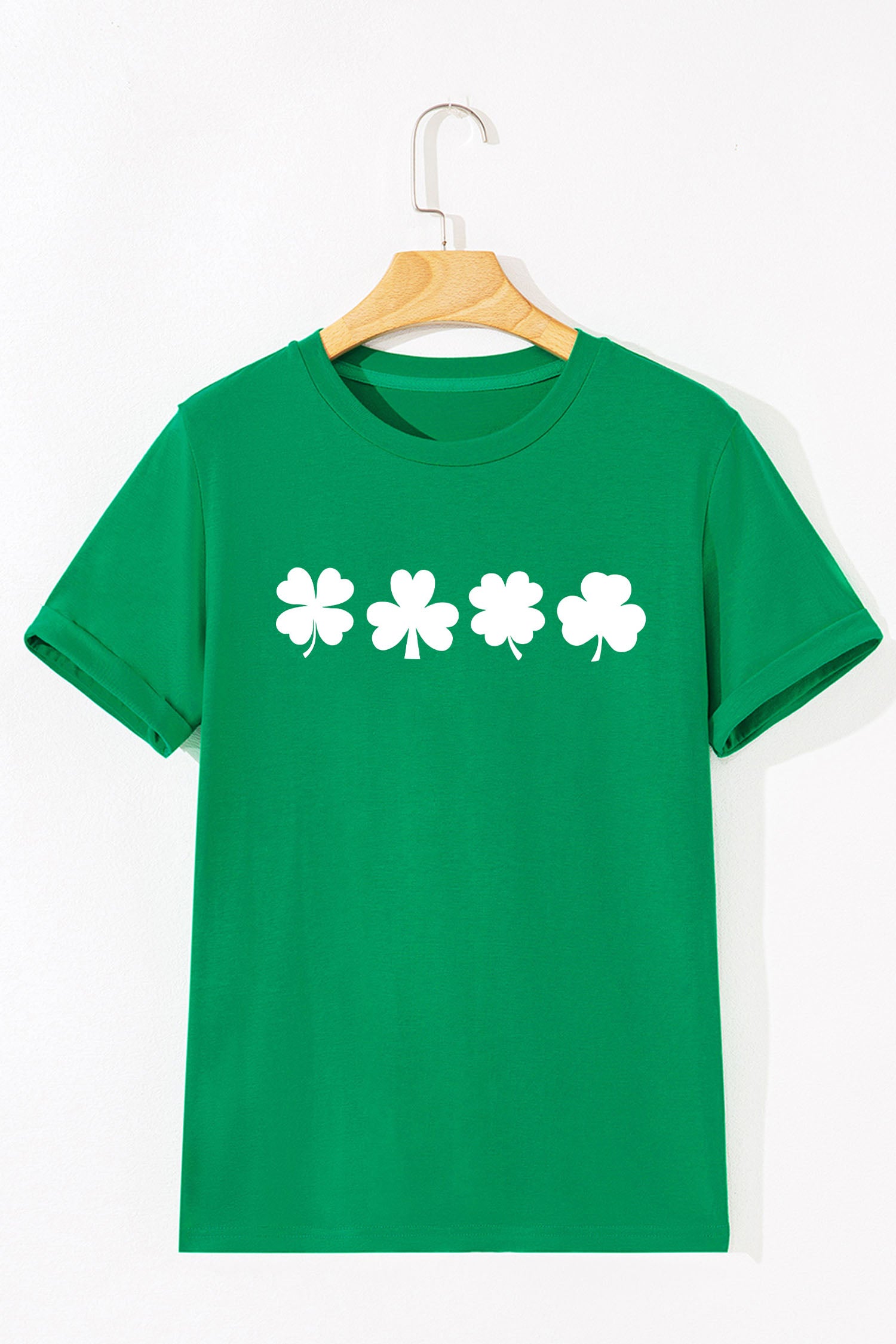 Bright Green St Patricks Day Clover Printed Casual T Shirt