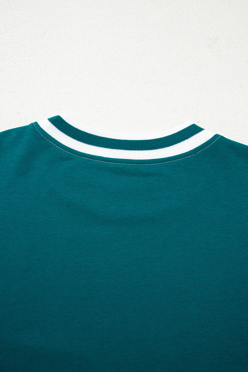 Blackish Green Contrast Striped Patchwork Round Neck Drop Shoulder Sweatshirt