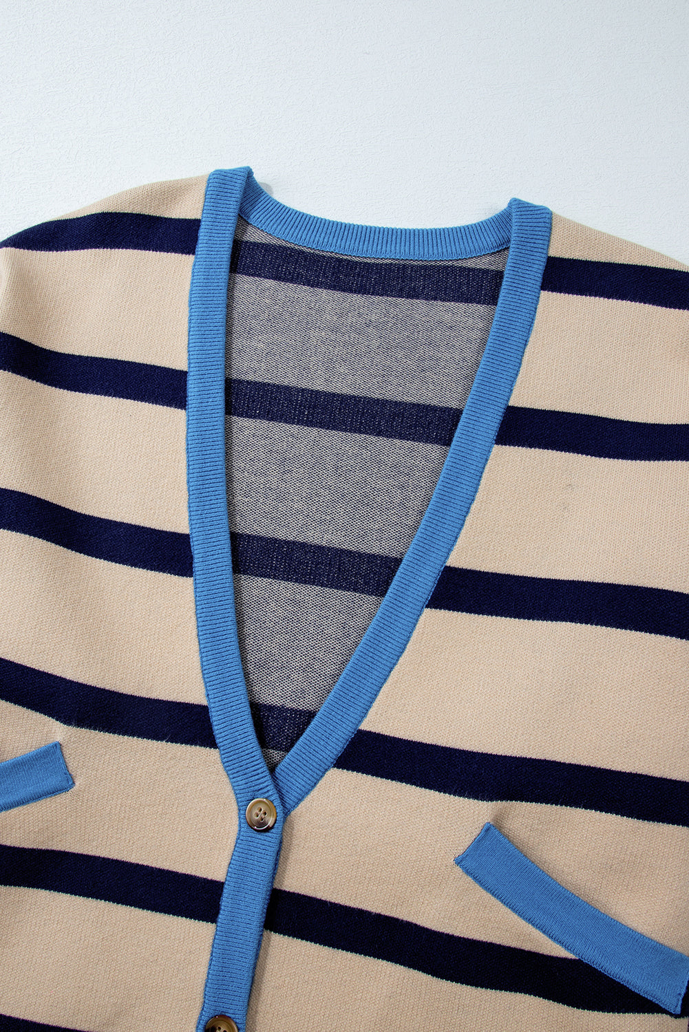Pink Stripe Colorblock Drop Shoulder Buttoned Loose Cardigan
