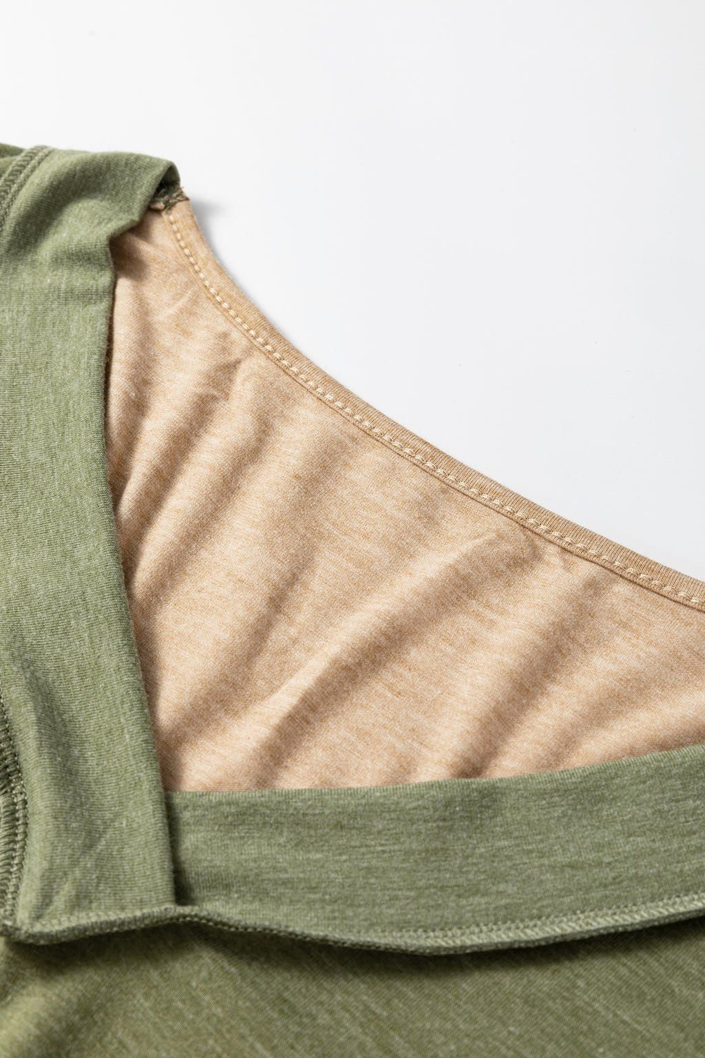 Sail Blue Exposed Stitching Colorblock V Neck Long Sleeve Top